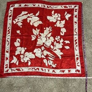 Silk scarf red and white unmarked Christmas red and white nwot gorgeous.